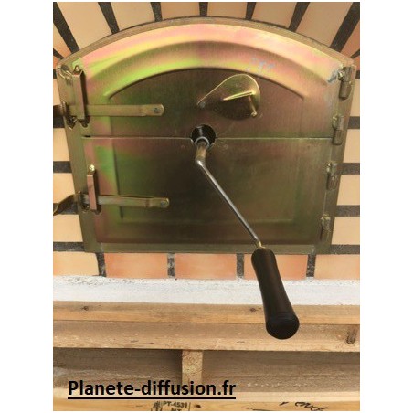 Tourne broche inox 100 cm avec manche bois et fourchette réglable