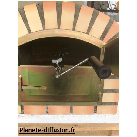 Tourne broche inox 110 cm avec manche bois et fourchette réglable