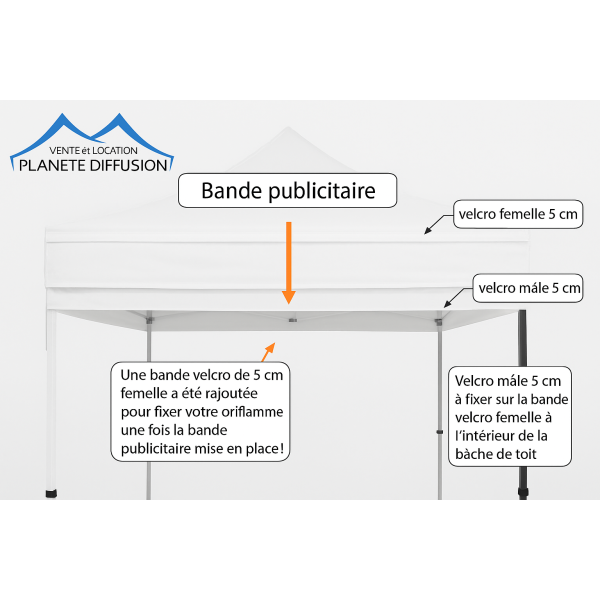 Banderole blanche 3 m avec Fenêtre Transparente – Pour Tentes Pliantes – Polyester 300 g/m²