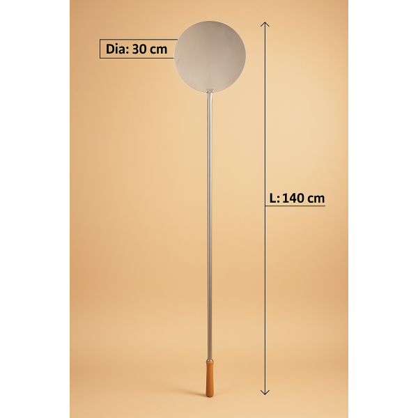 Pelle à pizza en inox avec manche en bois – Ø 30 cm – Longueur 140 cm
