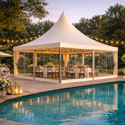Pagode Champagne 5x5 m avec Parois Cristal | Planète Diffusion