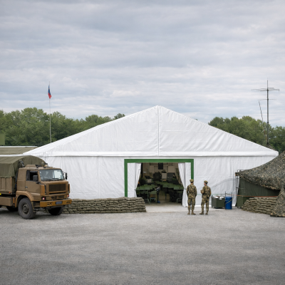 Entrepôt temporaire sous tente bi-pente professionnelle