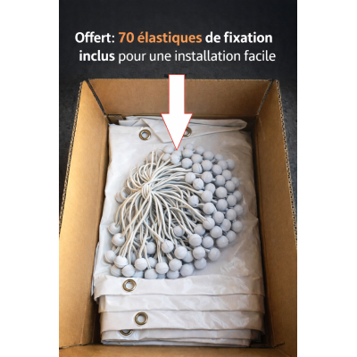 Kit complet prêt à l’emploi : gouttière PVC + élastiques inclus.