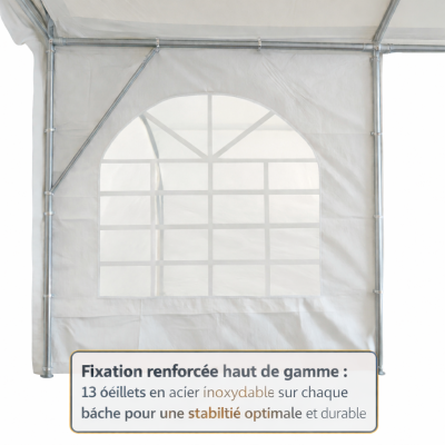 Fixation renforcée : chaque bâche est équipée de 13 œillets en acier inoxydable pour une tenue fiable dans le temps.