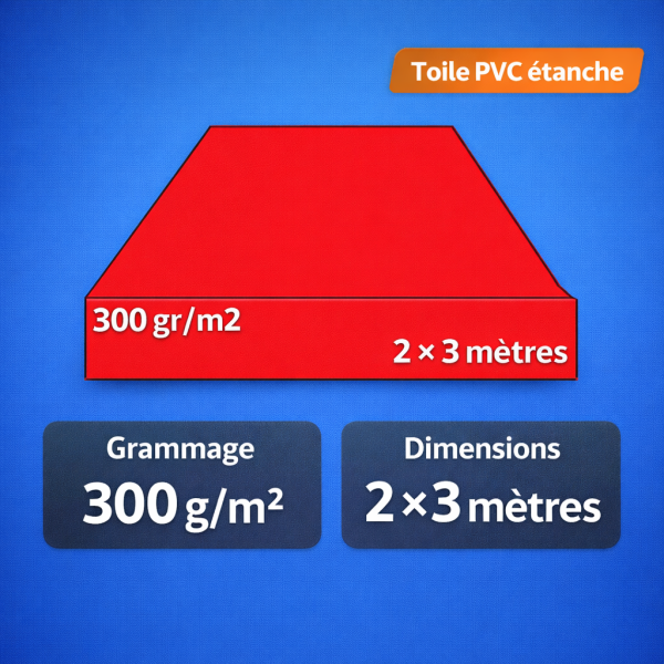 Bâche de toit 2 x 3 m rouge pour barnum  – PVC 300 g/m²