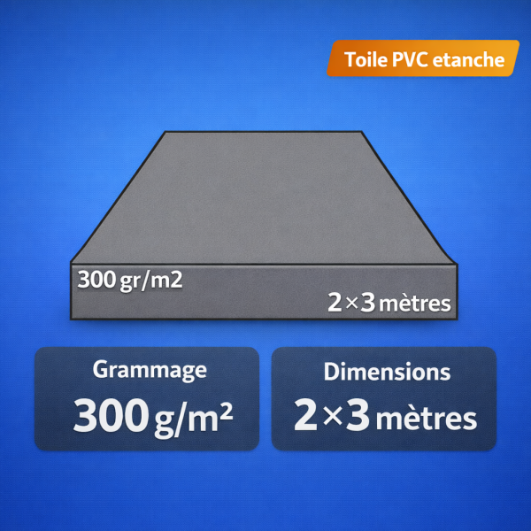 Bâche de toit 2 x 3 m gris pour barnum – PVC 300 g/m²