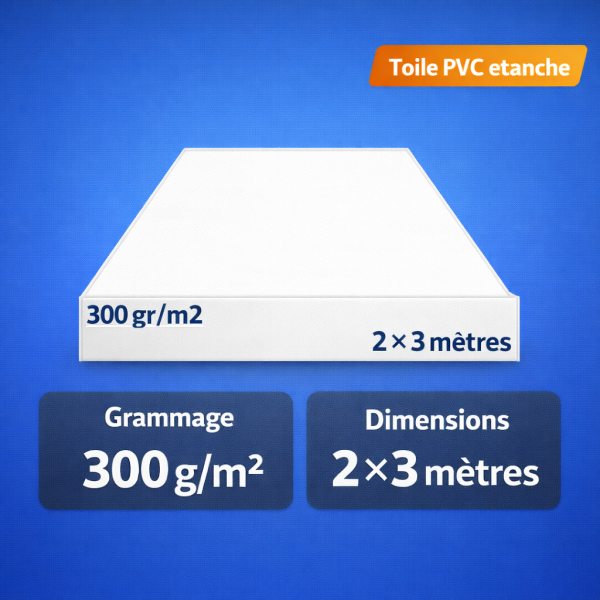 Bâche de toit  2 x 3 m blanc pour barnum – PVC 300 g/m²