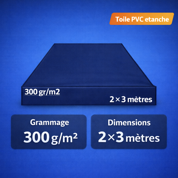 Bâche de toit 2 x 3 m bleu foncé pour barnum– PVC 300 g/m²