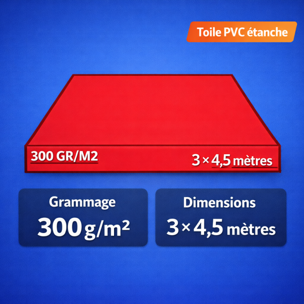 Bâche de toit 3 x 4.5 m rouge pour barnum – PVC 300 g/m²