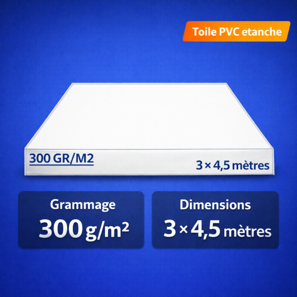 Bâche de toit  3 x 4.5 m blanc pour barnum – PVC 300 g/m²
