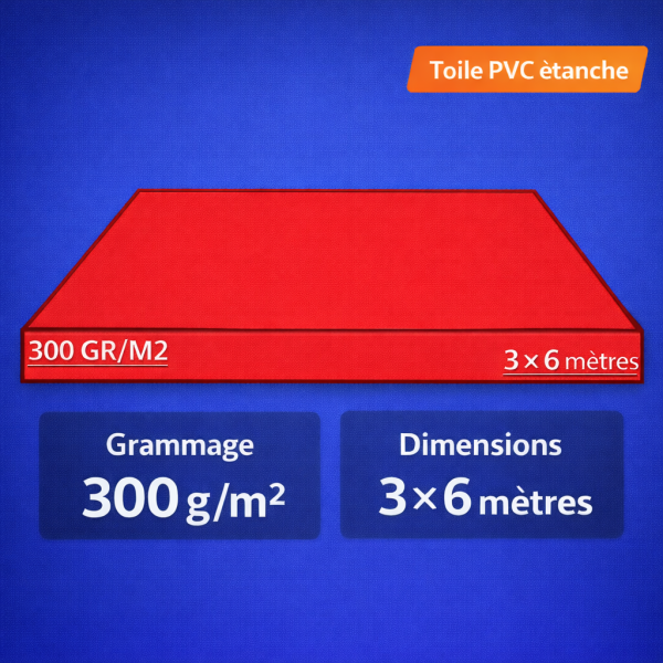Bâche de toit 3 x 6 m rouge pour barnum – PVC 300 g/m²