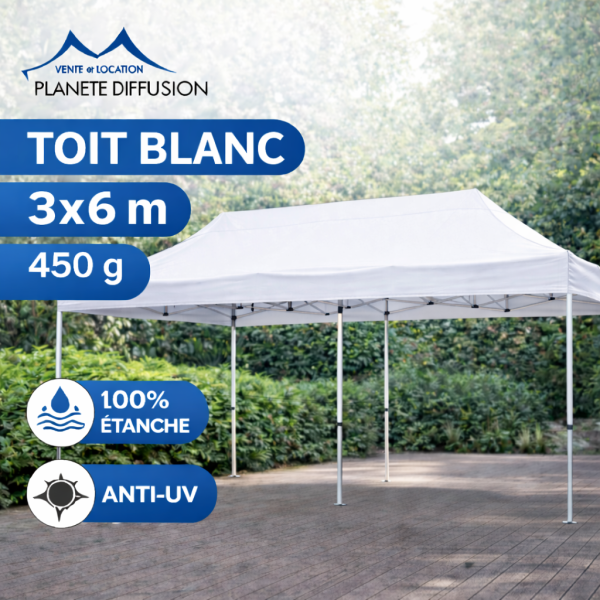 Bâche de toit 3×6 m étanche pour tente pliante – Toile PVC 450 g/m² (Blanc)