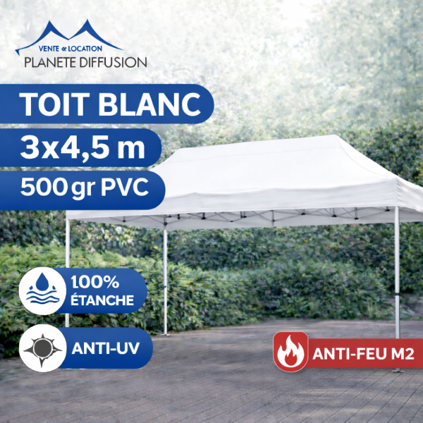 Bâche de toit 3×4.5 m étanche pour tente pliante – Toile PVC 500 g/m² (Blanc)