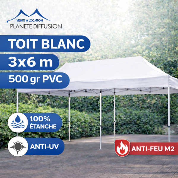 Bâche de toit 3×6 m étanche pour tente pliante – Toile PVC 500 g/m² (Blanc)