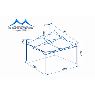 Bâche de toit tente pliante 3x3 m PVC 520 g imperméable M2