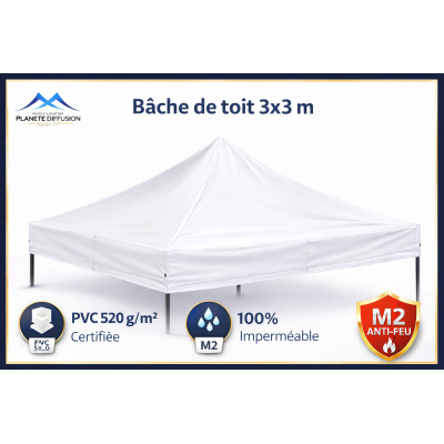 Toile PVC 520 g/m² enduite 2 faces, imperméable et certifiée anti-feu M2.