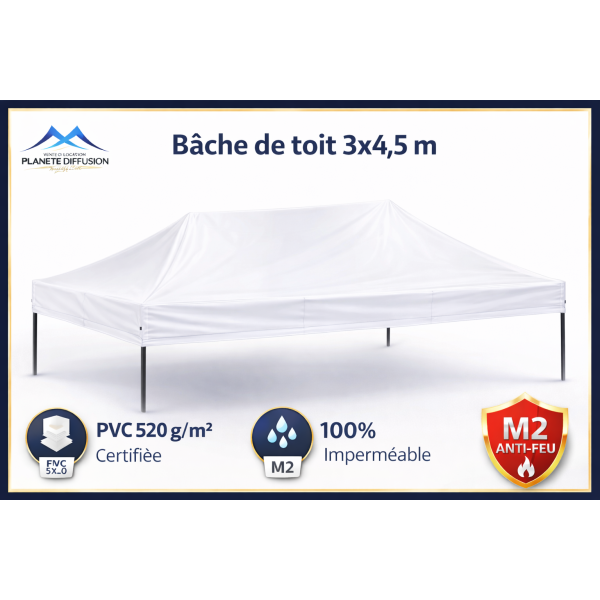 Bâche de toit 3x4.5 m pour tente pliante – PVC 520 g imperméable M2