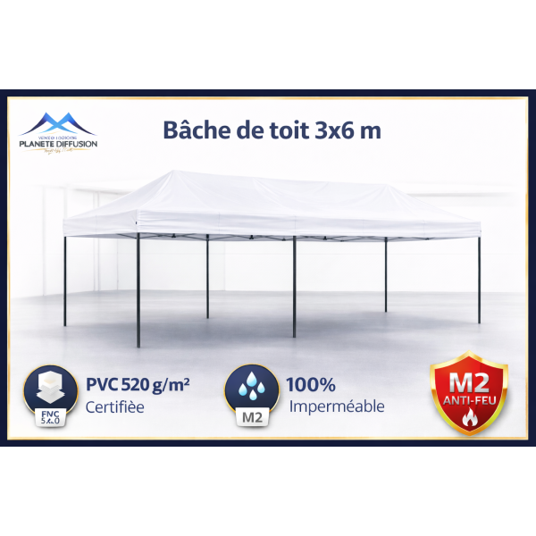 Bâche de toit 3x6 m pour tente pliante – PVC 520 g imperméable M2