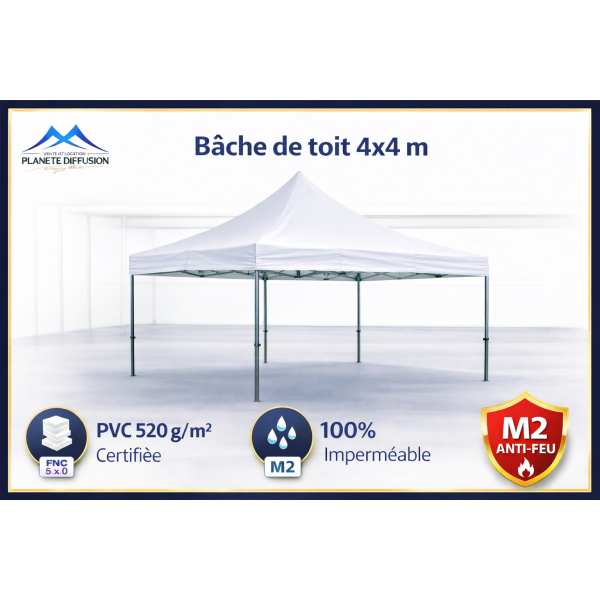 Bâche de toit 4x4 m pour tente pliante – PVC 520 g imperméable M2