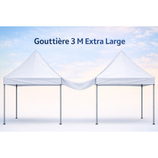 Gouttière 3 m extra large  blanche – Polyester PVC 350 g/m² – Velcro 5 cm – Bec d’évacuation