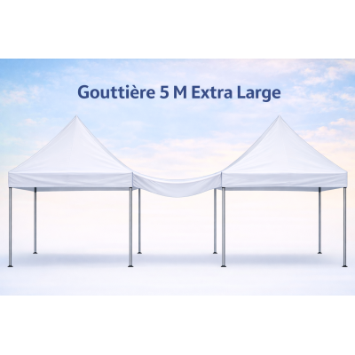 Gouttière barnum extra large 5 m blanche permettant de relier deux tentes tout en laissant un espace entre elles.