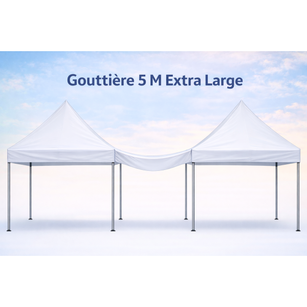 Gouttière 5 m extra large  blanche – Polyester PVC 350 g/m² – Velcro 5 cm – Bec d’évacuation