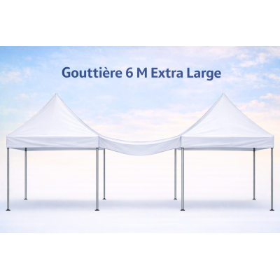 Gouttière de liaison barnum extra large 6 m blanche avec bec d’évacuation pour un écoulement efficace de l’eau.