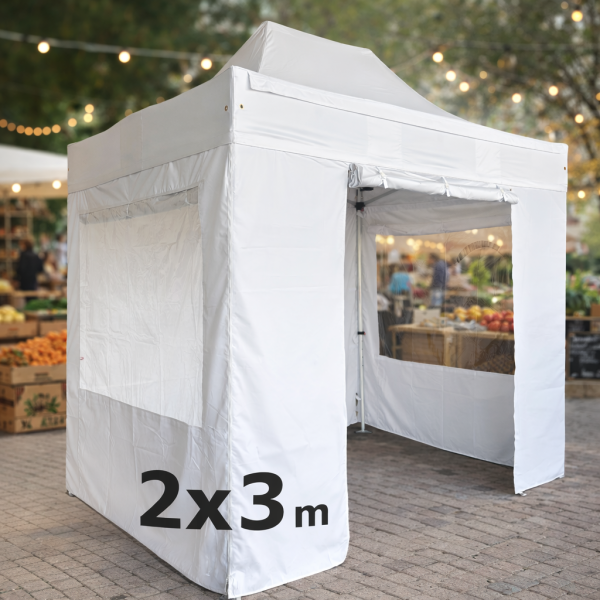 Tente pliante 2x3 m BLANC aluminium 45 mm – Barnum semi-professionnel avec bâche 380 g/m²