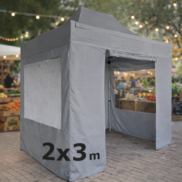 Tente pliante 2x3 m GRIS aluminium 45 mm – Barnum semi-professionnel avec bâche 380 g/m²