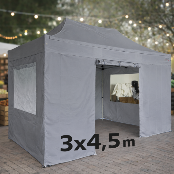Tente pliante 3x4.5 m GRIS aluminium 45 mm – Barnum semi-professionnel avec bâche 380 g/m²