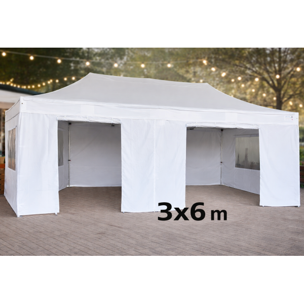 Tente pliante 3x6 m BLANC aluminium 45 mm – Barnum semi-professionnel avec bâche 380 g/m²