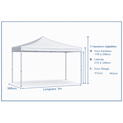 Barnum pliant alu 45 mm 3x3 m GRIS – EN PRÉCOMMANDE -10% + livraison gratuite