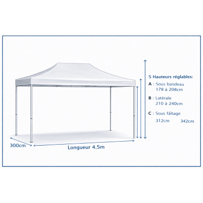 Barnum pliant alu 45 mm 3x4.5 m BLANC – EN PRÉCOMMANDE -10% + livraison gratuite