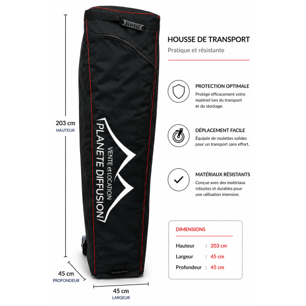 Sac de transport 4x4 m à roulettes barnum – Polyester 600 g PVC – Renforcé & pratique