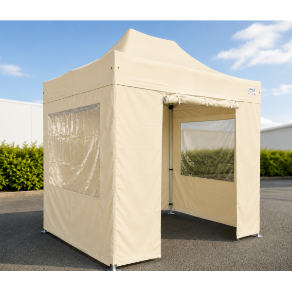 Barnum pliant 2x3 m semi-pro avec toit + côtés - Ø 45 mm acier beige