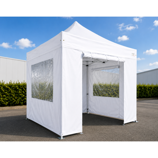 Barnum pliant 3x3 m semi-pro avec toit + côtés - Ø 45 mm acier blanc