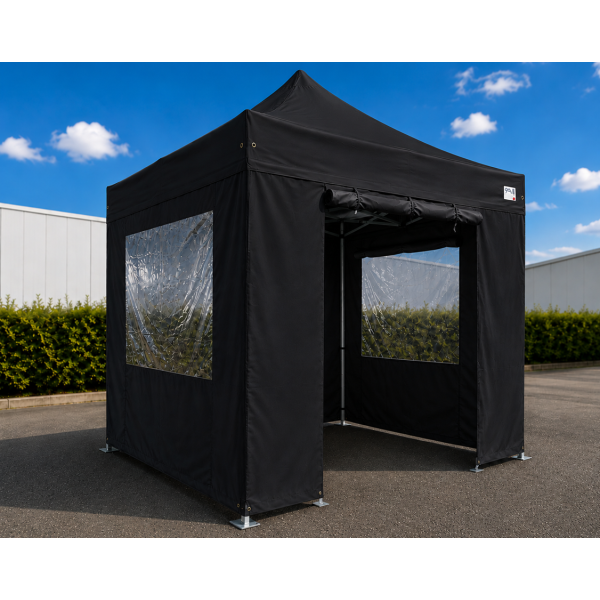 Barnum pliant 3x3 m semi-pro avec toit + côtés - Ø 45 mm acier Noire