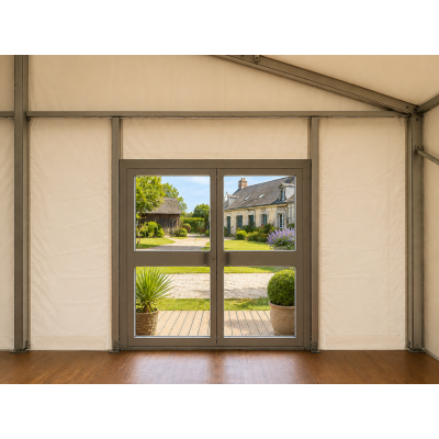 Entrée vitrée aluminium pour chapiteau événementiel