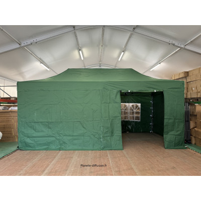 Paroi avec porte pour barnum pliant 3x6 m – kit entourage vert PVC