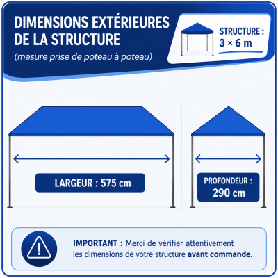 Bâche de toit tente pliante 3×6 m blanche – PVC 290 g/m² étanche