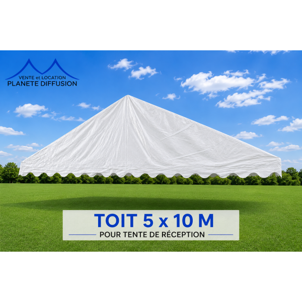 Toit 5 × 10 m pour Tente de Réception – PVC 500 g/m² Anti-feu M2 – Blanc