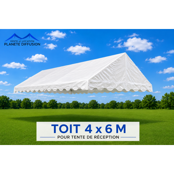 Toit 4 × 6 m pour tente de réception – PVC 500 g/m² anti-feu M2 – Blanc
