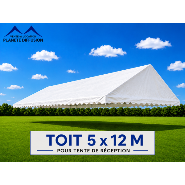 Toit 5 × 12 m pour Tente de Réception – PVC 500 g/m² Anti-feu M2 – Blanc