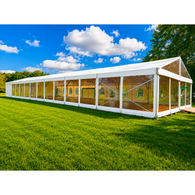 Chapiteau professionnel 10x35 m avec parois cristal