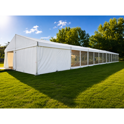 Chapiteau 10x35 m avec plancher bois autoporté