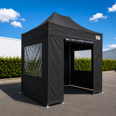 Barnum pliant acier 45 mm noir – toit et parois latérales inclus