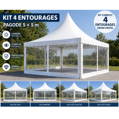 Kit complet de 4 parois grand cristal pour pagode 5 × 5 m