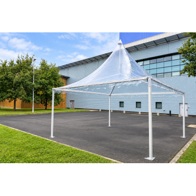 Pagode professionnelle 5 × 5 m Full Cristal avec toiture transparente et 4 parois cristal